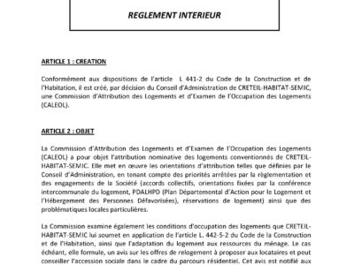 Creteil Habitat - Règlement intérieur - Commission d'attribution des logements et d'examen de l'occupation des logements CALEOL - 2020 09 07 Annexe 1