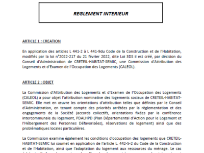 Creteil Habitat - Règlement intérieur de la CALEOL approuvée au CA du 12 mai 2023 - couv RI CALEOL 2023