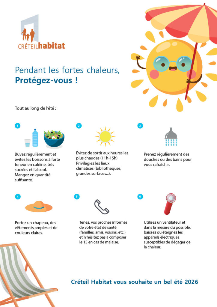 Creteil Habitat - Canicule, adoptez les bons gestes - Affiche com canicule A4 2026 2